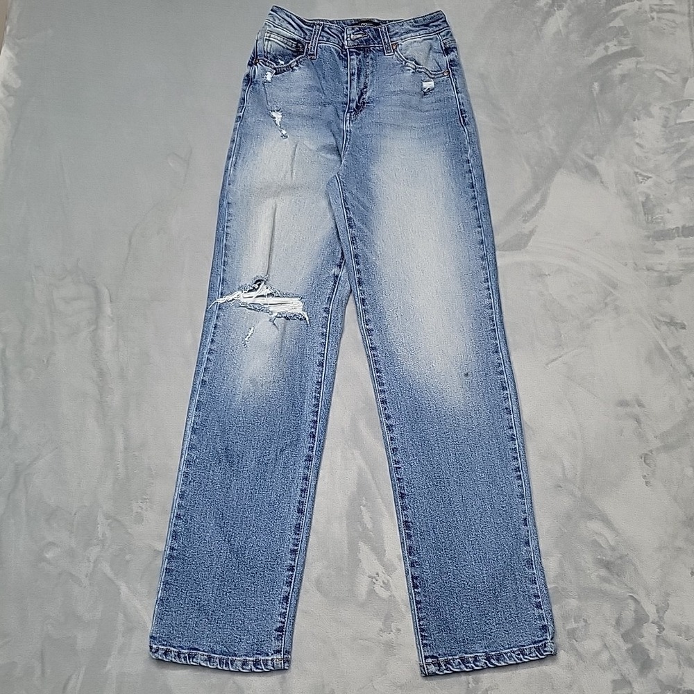 BCBGeneration Jeans Womens 1/25 Blue Skater Straight Distressed High Rise Denim